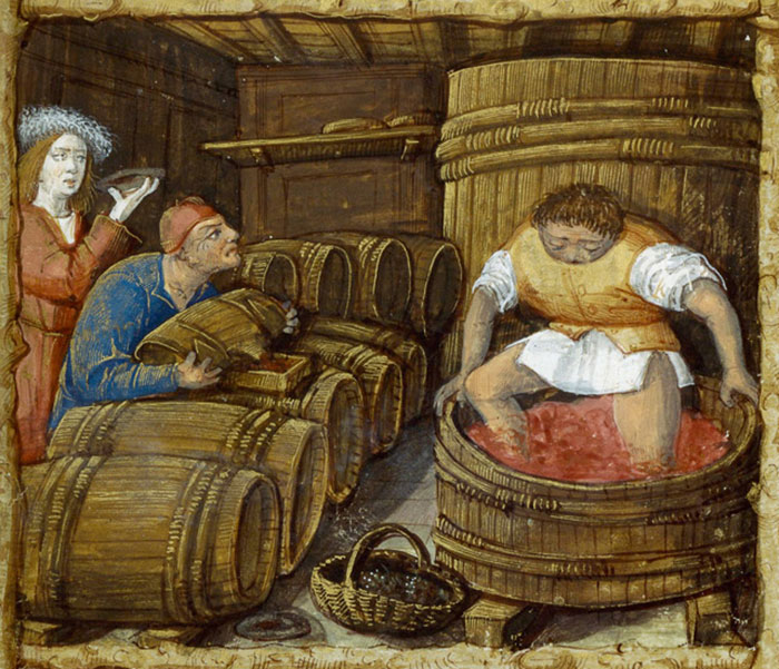 Moine goûtant du vin dans un cellier, Aldobrandino da Siena, fin XIIIe, Sloane 2435, folio 44v. British Library, Londres. © British Library Londres